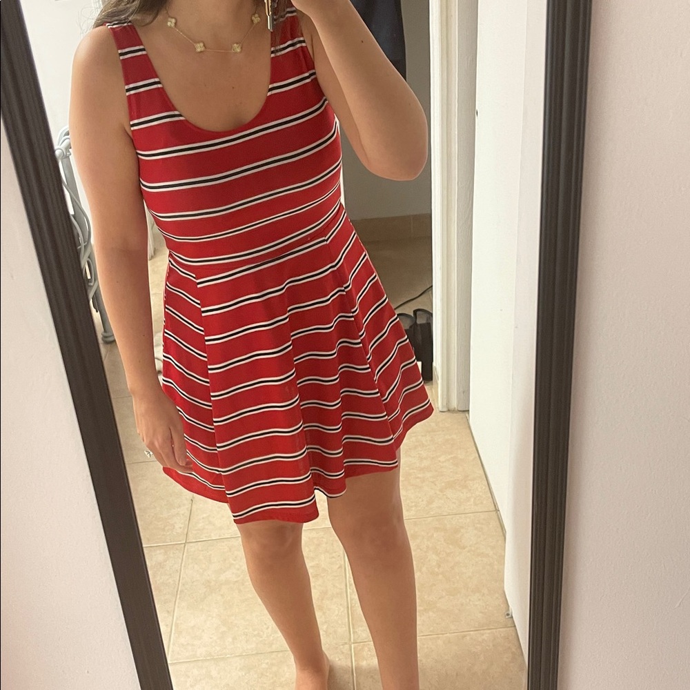H&M Red Striped Sleeveless Fit & Flare Dress